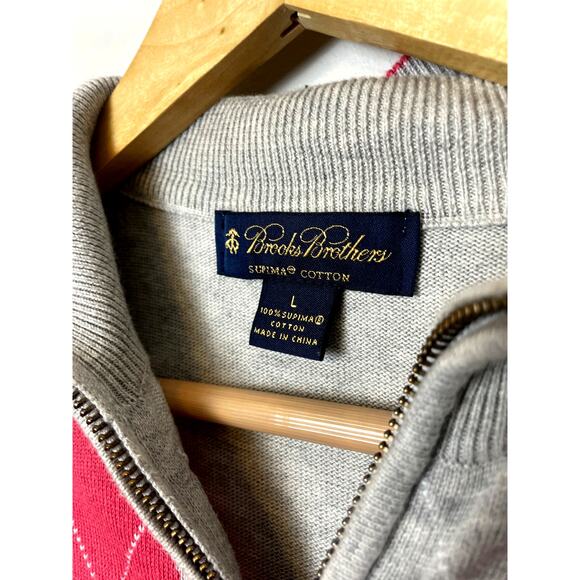 Brooks Brothers Men's Supima Cotton Cardigan Size Large Argyle Print Academic - Picture 2 of 11
